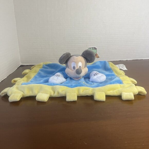 Disney Parks Mickey Mouse Yellow Blue Crinkle Baby Plush Soft Security Blanket - Picture 2 of 12